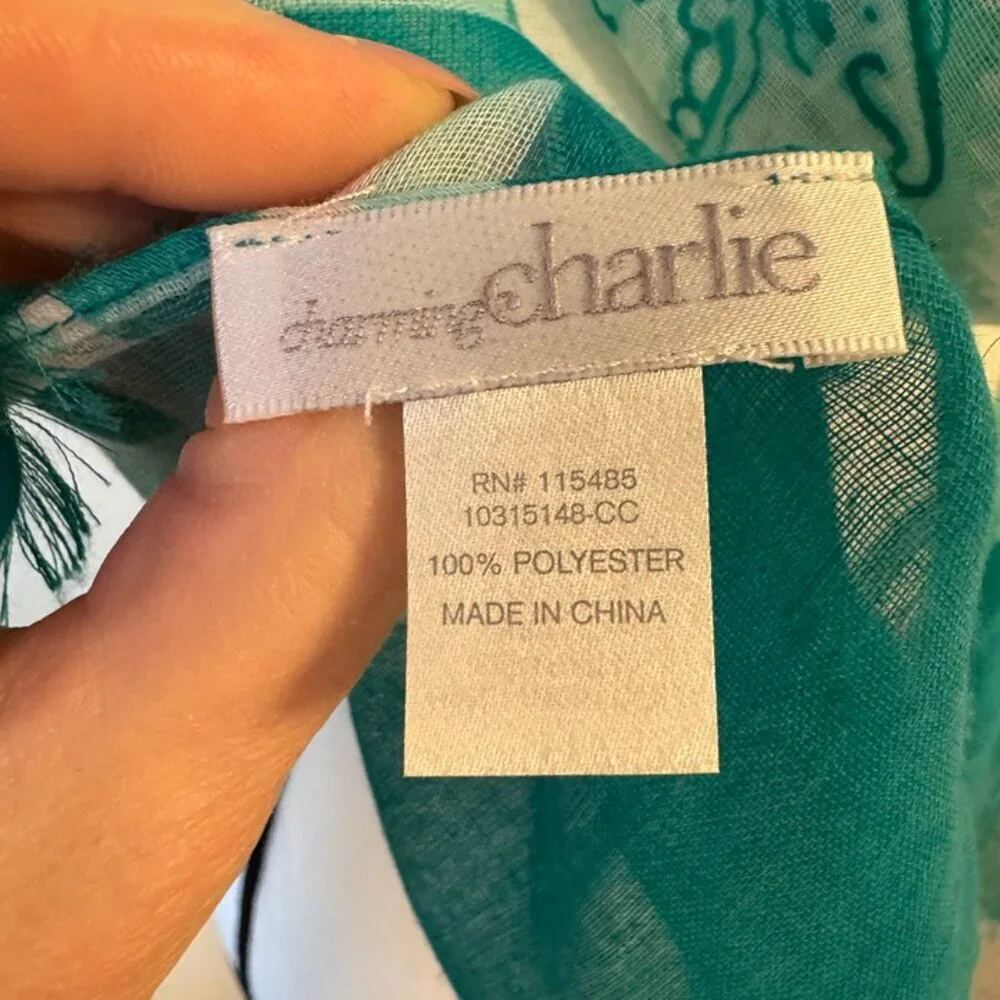 Charming Charlie Women's Turquoise Geometric Knit Scarf Neck Cruise Resort